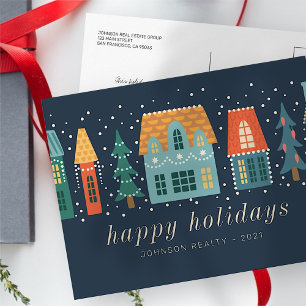 Modern Winter Christmas Town Business Postcard