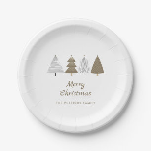 Modern Winter Christmas Tree Stars Paper Plate