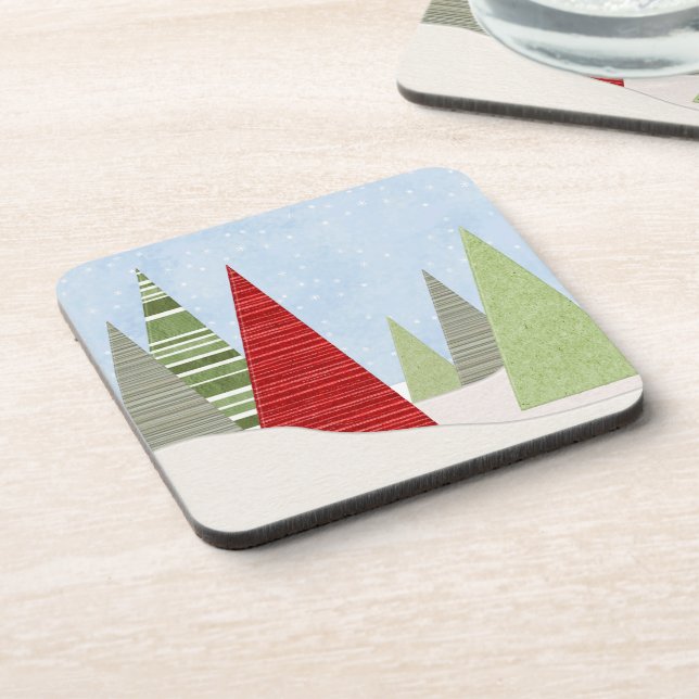 Modern Winter Christmas Trees Art Coaster (Left Side)
