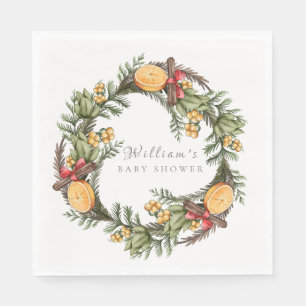 Modern Winter Christmas Wreath Baby Shower Napkin