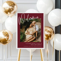 Modern Winter Festive Burgundy Baby Shower Welcome