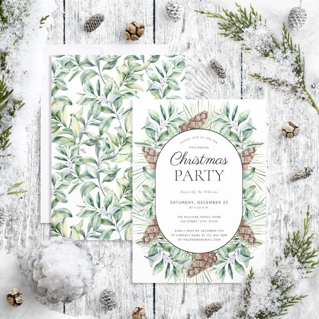 Modern Winter Fir Cone Christmas Party Invitation (Creator Uploaded)