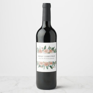 modern winter floral merry christmas wine label