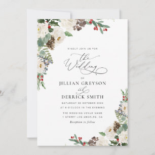 modern winter floral wedding invitation