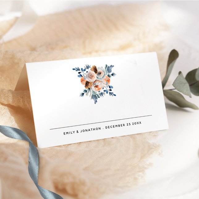 Modern Winter Florals Names Date Wedding Place Car Card (Creator Uploaded)