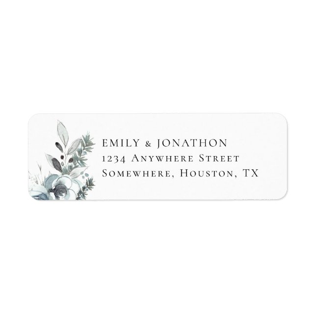 Modern Winter Florals Wedding Name Return Address (Front)