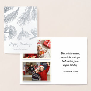 Modern Winter Foliage   Family Holiday Greetings Foil Card