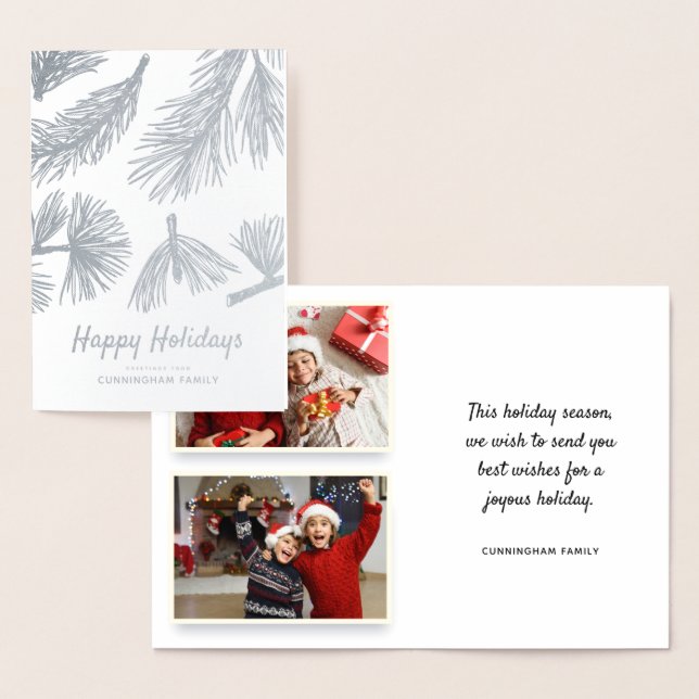 Modern Winter Foliage | Family Holiday Greetings Foil Card (Display)