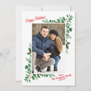 Modern Winter Foliage Happy Holidays Photo Card