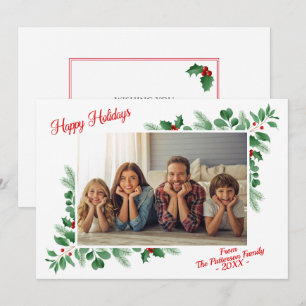 Modern Winter Foliage Happy Holidays Photo Card