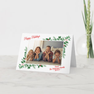 Modern Winter Foliage Happy Holidays Photo Holiday Card