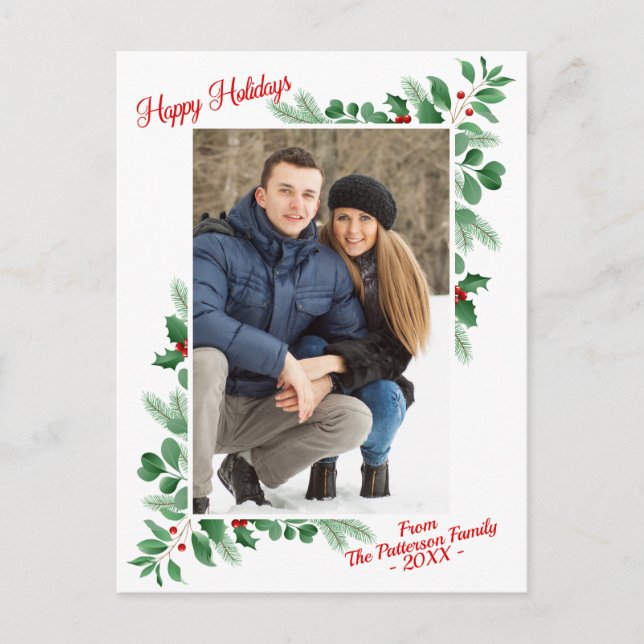 Modern Winter Foliage Happy Holidays Photo Postcard (Front)