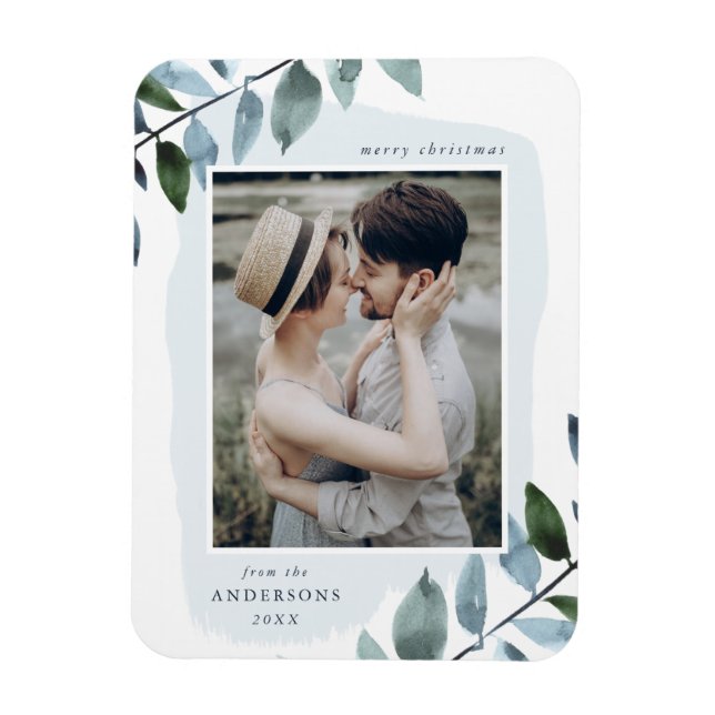 Modern Winter Foliage Holiday Photo Magnet (Vertical)