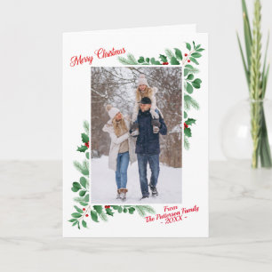 Modern Winter Foliage Merry Christmas Photo Card