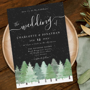Modern Winter Forest Black & White Wedding Invitation