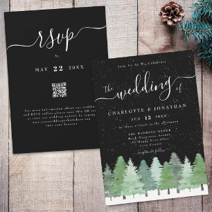 Modern Winter Forest Black & White Wedding Qr Code Invitation