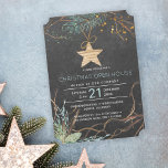 Modern winter forest branches Christmas open house Invitation<br><div class="desc">Elegant winter nature dried branches and pine tree bough watercolor winter forest elements with a wooden star in fern green, beige and brown on dark grey chalkboard background Christmas corporate open house invitation template. Fill in your information in the spots, You can choose to customise it further changing fonts and...</div>