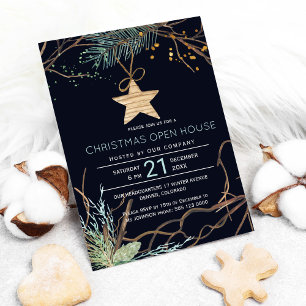 Modern winter forest branches Christmas open house Invitation