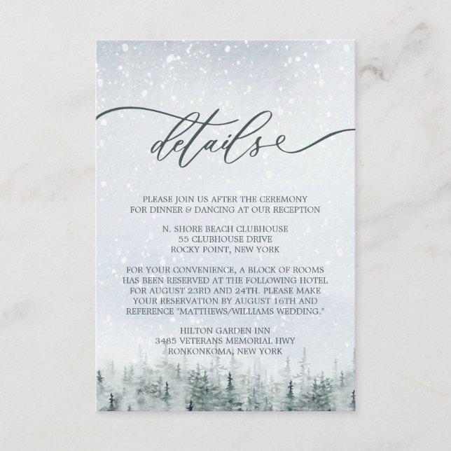Modern Winter Forest Wedding Elegance Enclosure Card (Front)