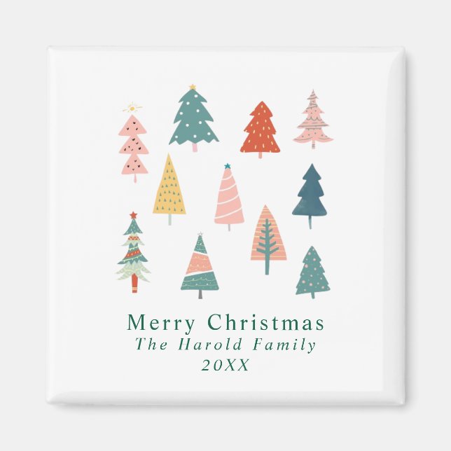 Modern Winter Green Christmas Trees Holiday Magnet (Front)