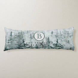 Modern Winter Green Pine Forest Family Monogram Body Cushion