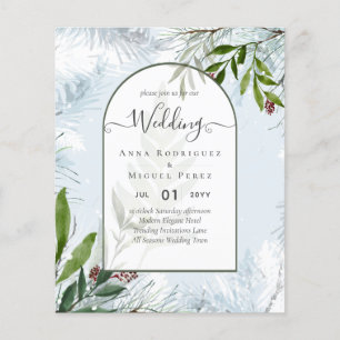 Modern Winter Greenery Gold Wedding Invite Flyer