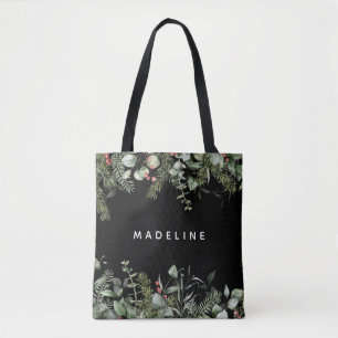 Modern Winter Greenery Personalised  Tote Bag