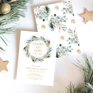 Modern Winter Greenery Religious Christmas Party Invitation