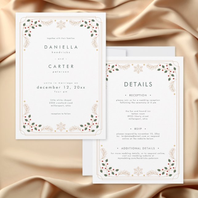 Modern Winter Greenery Wedding Two Sided Invitation (Modern Winter Greenery Wedding Two Sided Invitation)