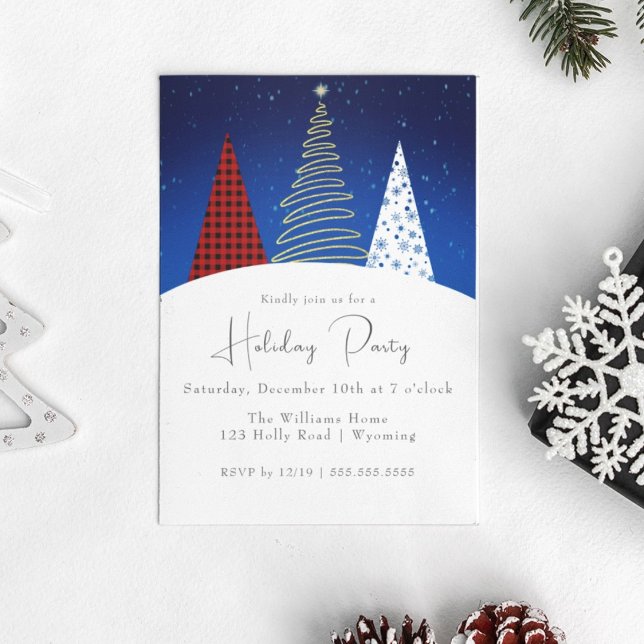 Modern Winter Happy Holiday Trees Invitation (Creator Uploaded)