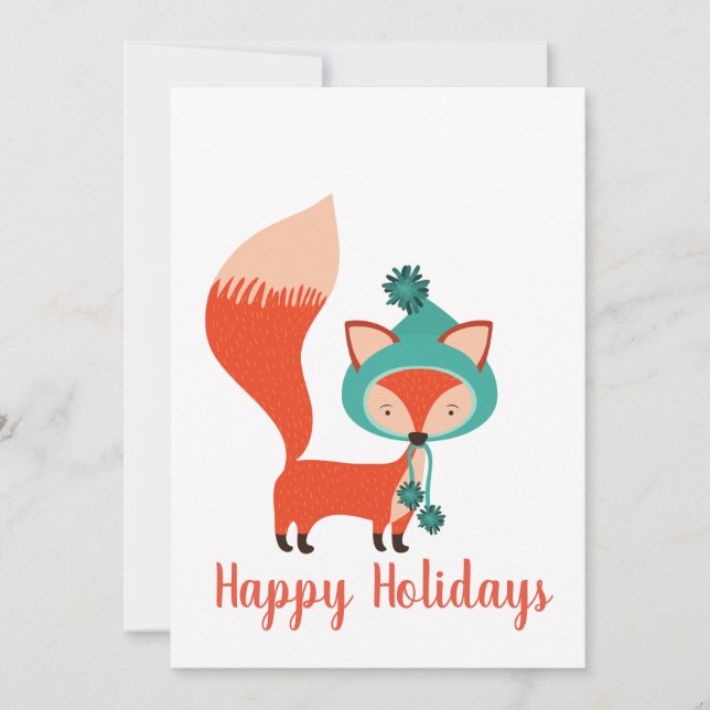 Modern Winter Hat Fox Holiday Card (Front)