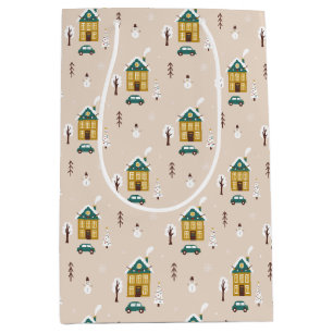 Modern Winter Holiday House Medium Gift Bag