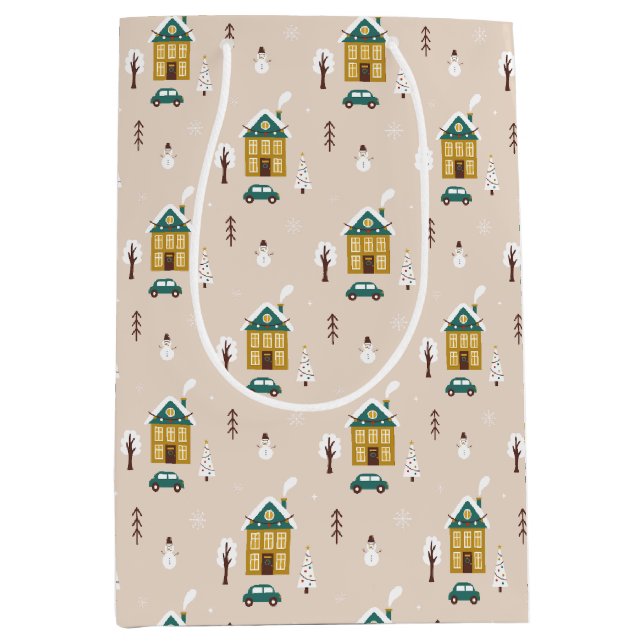 Modern Winter Holiday House  Medium Gift Bag (Front)