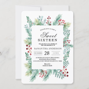 Modern Winter Leaf Frame Greenery Invitation