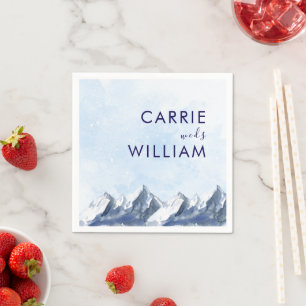 Modern Winter Mountain Pattern Wedding Napkin