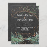 Modern winter nature chalkboard watercolor wedding invitation<br><div class="desc">Elegant winter wedding stylish invitation template on dark grey chalkboard featuring modern winter branches and pine boughs wreath and natural green watercolor splashes. Fill in your information in the spots, You can choose to customise it further changing fonts and colours of lettering. --------- The invitation is suitable for elegant trendy...</div>