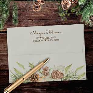 Modern Winter Pine Beige Elegant Wedding Envelope