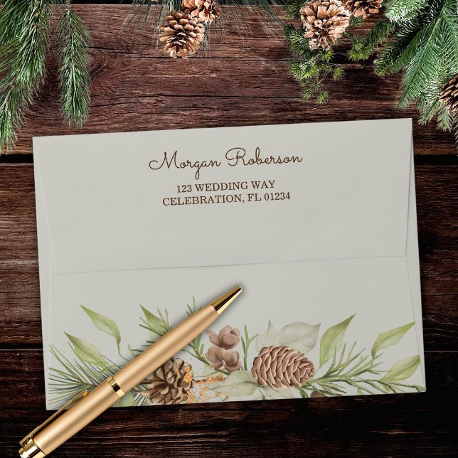 Modern Winter Pine Beige Elegant Wedding Envelope (Creator Uploaded)