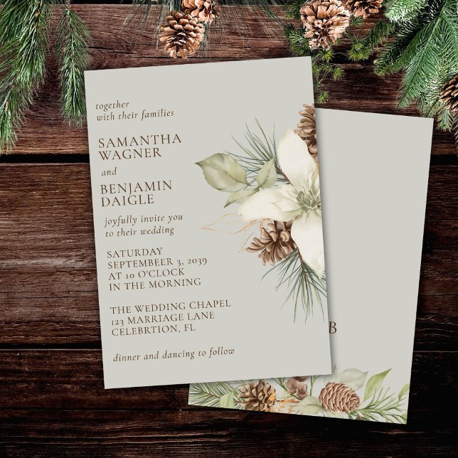 Modern Winter Pine Beige Elegant Wedding Invitation (Creator Uploaded)