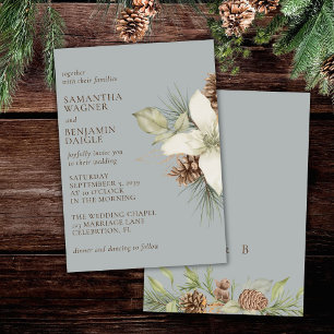Modern Winter Pine Grey Elegant Wedding Invitation