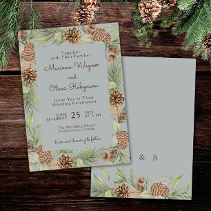 Modern Winter Pine Grey Elegant Wedding Invitation