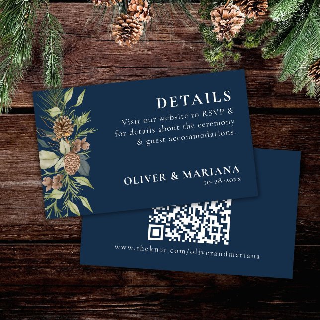 Modern Winter Pine Navy Blue Elegant Wedding Enclosure Card (Creator Uploaded)