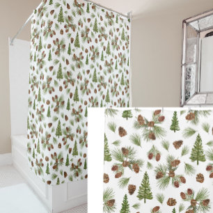 Modern Winter Pine Theme Shower Curtain