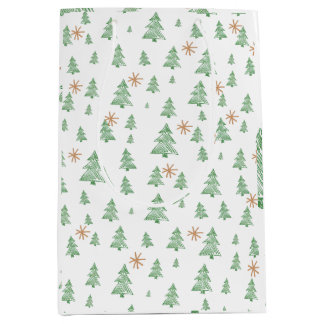 Modern Winter Pine Tree Star Medium Gift Bag