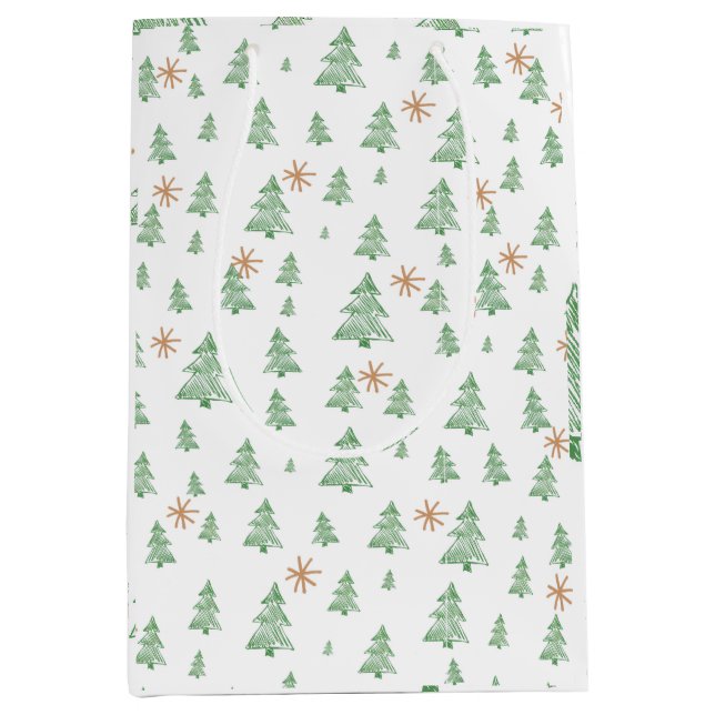 Modern Winter Pine Tree Star Medium Gift Bag (Front)
