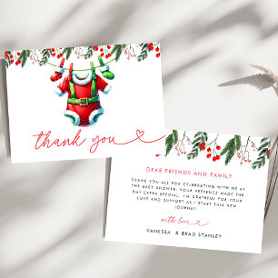 Modern Winter Red Christmas Santa Baby Shower Thank You Card