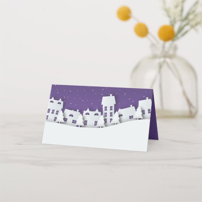 Modern Winter Scene | Holiday Place Card (Front)