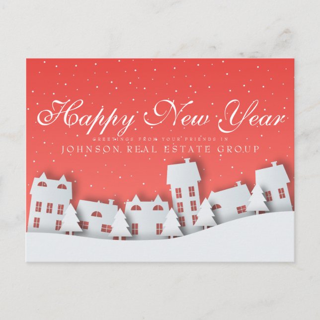 Modern Winter Scene | New Year's  Greetings Postcard (Front)
