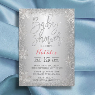 Modern Winter Silver Snowflake Baby Shower Invitation