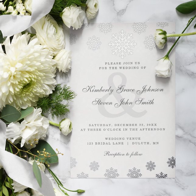 Modern Winter Silver Snowflakes Wedding (Modern Winter Silver Snowflakes Wedding Foil Invitation #winterwedding #winterweddinginvitation
)